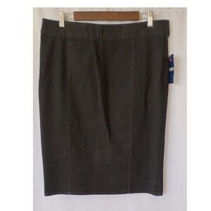 Chaps Womens Black Denim Pencil Skirt Stretch Knee Length Size L NEW